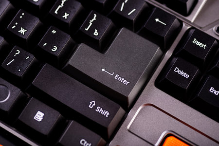 Close-up enter button. Computer keyboard close up.