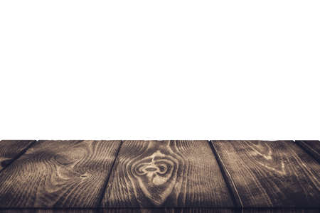 Wooden old boards on a white background. A wooden board for a graphic stand, interior design or installation to showcase your product ..の写真素材