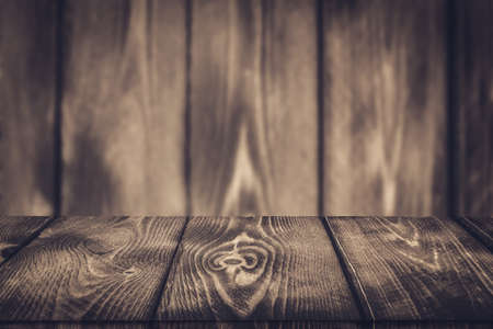 Wood background - table with wooden wall. Wooden table background. Empty display.の写真素材