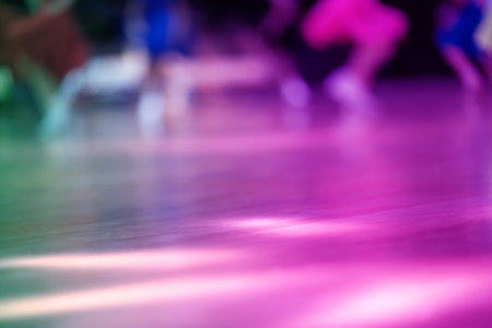 Stage with spotlights. Blurred background. Web banner. Design element.の写真素材