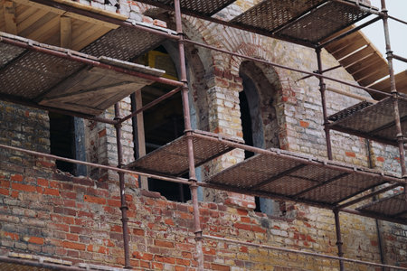Restoration of an old brick buildingの写真素材