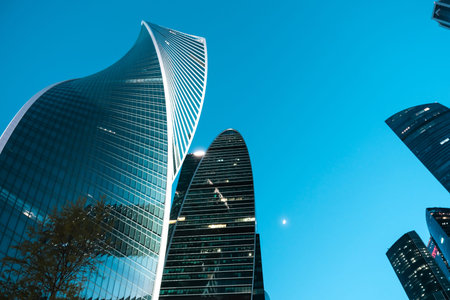 Modern skyscrapers against the background of a blue sky