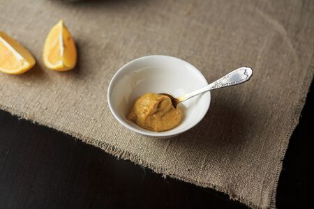 mustard in a plate, sauce in a plateの写真素材