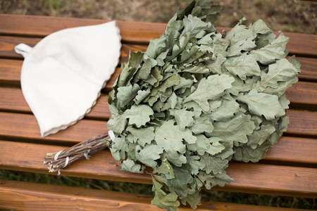 Russian bath, broom, basin and other accessoriesの写真素材