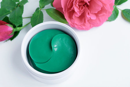 hydrogel pats and roses on a white background close-up. Selective focusの写真素材