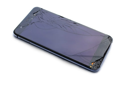 Broken touchscreen smart phone. isolate on white background. Mobile phone broken. The phone crashed....