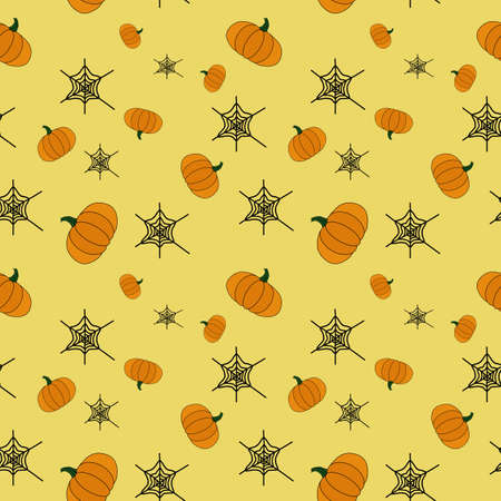 Halloween orange festive seamless pattern pumpkin and web template. Endless pumpkin background. illustration for fabric and gift wrap paper design. Halloween background.の写真素材