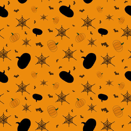 Halloween background. Endless pumpkin background. Halloween orange festive seamless pattern pumpkin and web template. illustration for fabric and gift wrap paper design.の写真素材