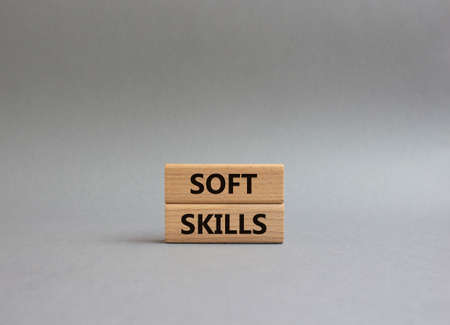 Soft skills symbol. Wooden blocks with words Soft skills. Beautiful grey background. Business and Soft skills concept. Copy space.の写真素材