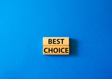 Best choice symbol. Wooden blocks with words Best choice. Beautiful gray background. Business and Best choice concept. copyspace.の写真素材