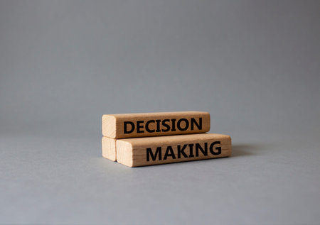 decision making symbol. Wooden blocks with words Decision making. beautiful blue background....
