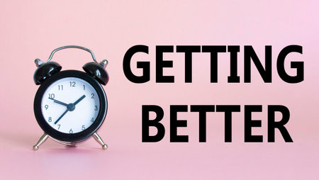 Getting better symbol. Beautiful pink background with alarm clock. Business and Getting better...