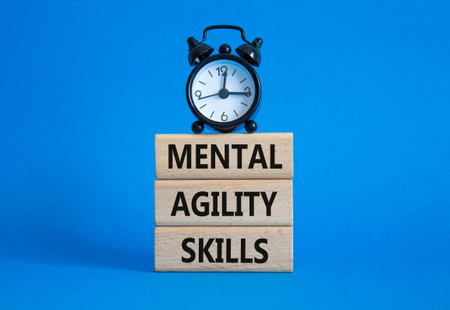Mental Agility Skills symbol. Concept words Mental Agility Skills on wooden blocks. Beautiful blue...