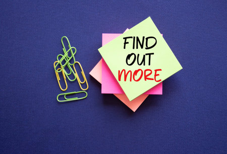 Find out more symbol. Sticky Notes Blackboard with words Find out more. Beautiful deep blue...