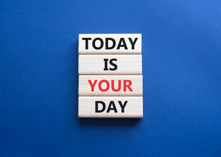 Today is Your Day symbol. Wooden blocks with words Today is Your Day. Beautiful deep blue background. Business and Today is Your Day. Copy space.の写真素材