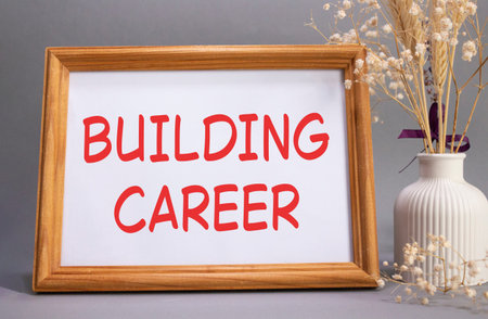 Building Career symbol. Concept words Building Career on beautiful wooden picture frame. Beautiful...