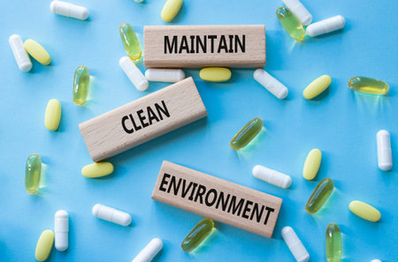 Maintain Clean Environment symbol. Concept words Maintain Clean Environment on wooden blocks....