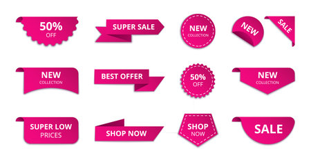 Ribbon sale banner. Special offer sale badge design, modern discount advertising template. Vector setのイラスト素材