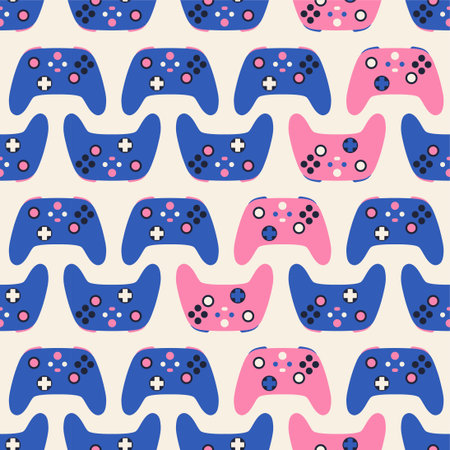 Gamepad pattern. Seamless texture with doodle video game console controllers. Vector printのイラスト素材