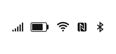 Wireless network icons. Mobile network signal smartphone status bar icons. Vector mobile gadget pictograms setのイラスト素材
