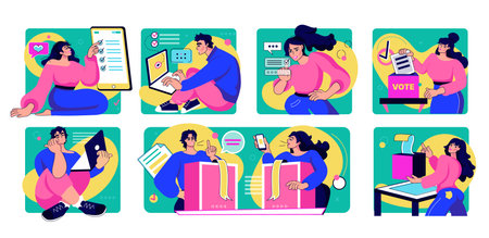 Business survey. Customer satisfaction survey, user poll checklist and business feedback research, fill out agreement form. Vector data collection conceptのイラスト素材