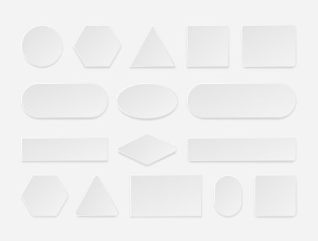 Realistic web button. 3D white square rectangular round flat web forms and tags with shadows, paper and plastic blank interface element. Vector empty frame setのイラスト素材