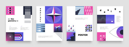 posters. Abstract minimalistic contemporary geometric elements, primitive minimalistic forms, placards with basic element. Vector setのイラスト素材