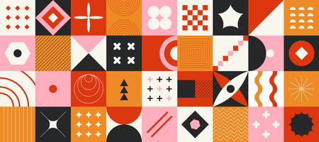 Brutalism . Abstract contemporary pattern design with minimalistic primitive geometric forms. Vector basic form setのイラスト素材