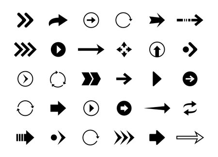 Navigation arrows. Black interface back and forward symbols for web and application, up down left right dynamic orientation icons. Vector setのイラスト素材