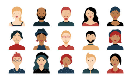 Avatar portraits. Business people diverse faces, man and woman persons, team group and employee, Vector isolated charactersのイラスト素材