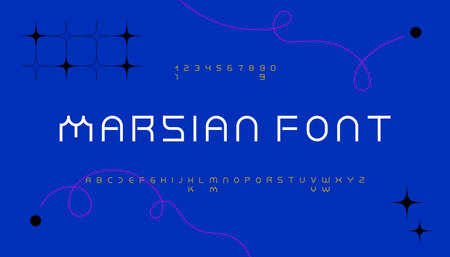 Modern alphabet font. Minimal urban typography, digital typeface uppercase letters and numbers. Vector illustrationのイラスト素材