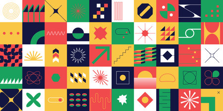 Brutalism abstract shapes. geometric elements, trendy forms. Vector setのイラスト素材