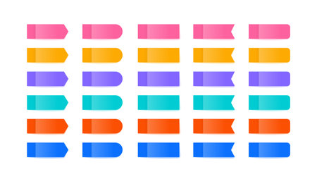 sticker. Realistic colorful sticky tape label for memo notice marks and page tag. Vector isolated setのイラスト素材