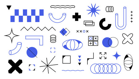 Memphis forms. Postmodern geometric shapes, retro hipster figures. Vector setのイラスト素材