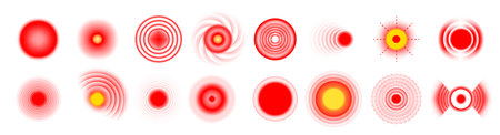 Headache pain icon. Red headache and joint sore target symbol, medicine ads icon. Vector setのイラスト素材