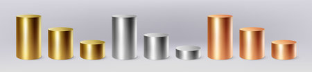 Realistic metal podium. Golden silver and bronze winner stage . Vector steel pedestal setのイラスト素材