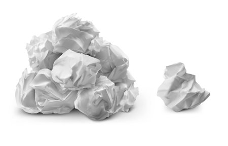 Realistic paper trash. Pile of crumpled paper balls, crinkled and wasted page. Vector isolated setのイラスト素材