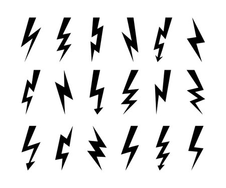 icon. Black electric flash, spark lightening and fast charge symbol. Vector isolated setのイラスト素材