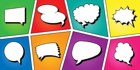 bubble frame. Cartoon banner with speech balloon retro element, communication and expression sticker. Vector setのイラスト素材