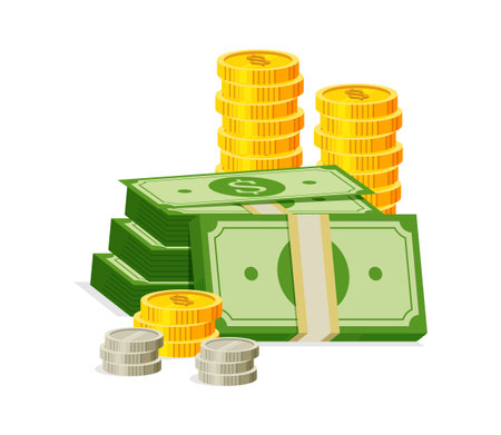 Money pile concept. American bank currency and stack of banknotes, money cash concept. Vector illustrationのイラスト素材