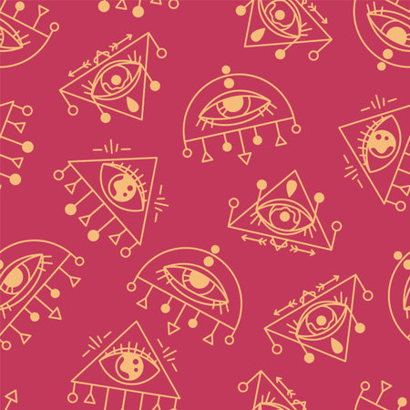 Magic eyes pattern. Seamless print with esoteric and magic eye symbols. Vector abstract textureのイラスト素材