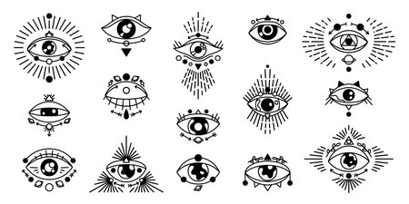 Evil eye. Abstract magic human eyes symbol, doodle magic witchcraft amulet. Vector spiritual tattooのイラスト素材