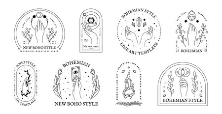 Line hand . Abstract magic minimal feminine emblems with woman hands.のイラスト素材