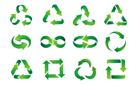 arrows . Green reuse and recycle gradient business emblems. Vector zero waste and green energyのイラスト素材