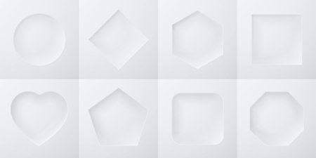 Realistic top frame. Background with various podium shapes for luxury and cosmetic products. Vector minimal platformのイラスト素材