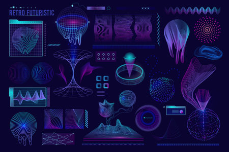 Retro futuristic abstract textures. Neon futuristic technology texture. Vector cyberpunk digital gridのイラスト素材