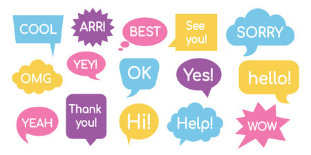 Speech balloon. talk and chat bubble, comic coment and dialogue symbol. Vector setのイラスト素材