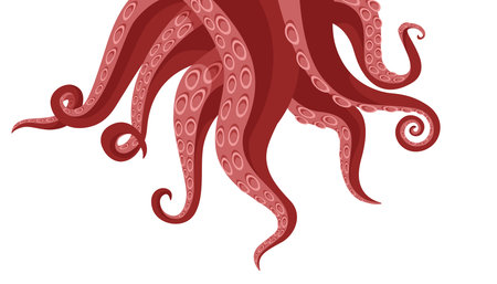 Octopus tentacle background. Cartoon squid and cuttlefish curly creepy arms. Vector monster and seafood illustrationのイラスト素材