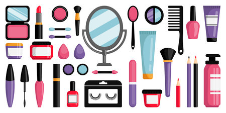 Make up element. Beauty cosmetic design product for lip, face and nail. Vector glamour female style makeup collectionのイラスト素材