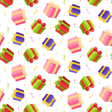 Present pattern. Cute gift seamless illustration. Vector winter party motives fun doodle patternのイラスト素材